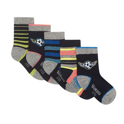Pack of five boys' multi-coloured football and striped socks